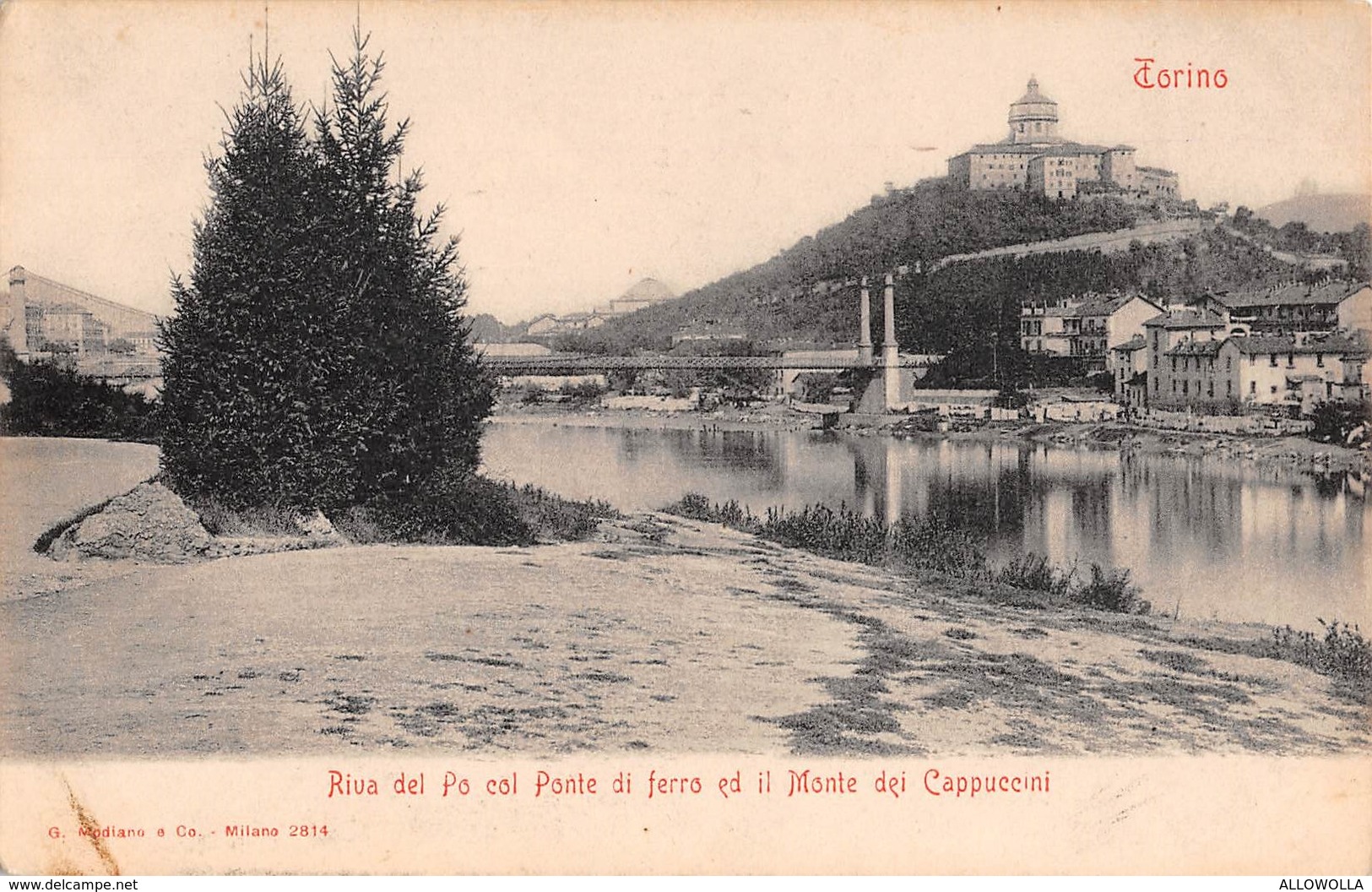 1523 "RIVA DEL PO COL PONTE DI FERRO ED IL MONTE DEI CAPUCCINI-LA SCRITTA TORINO A DESTRA" CART. POST. RIG. NON SPED. - Ponts