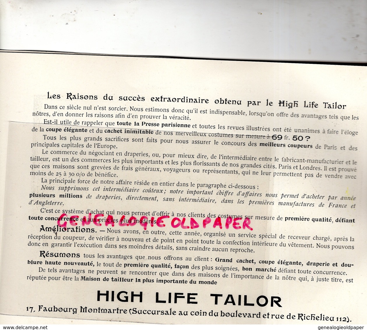 75- PARIS- CATALOGUE 1899- HIGH LIFE TAILOR-17 FG MONTMARTRE-CENT ANS MODES-JOB-MOLOCH-THIRIET-DESTEZ-GEO-VULLIEMIN-ZIER