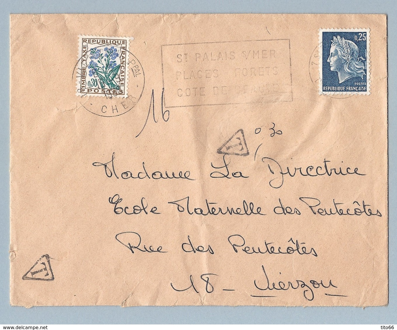 N° 1535 Sur Enveloppe De Vierzon 16/9/68 Pour Vierzon Timbre Taxe 0,30 N° 99 - 1859-1959 Covers & Documents