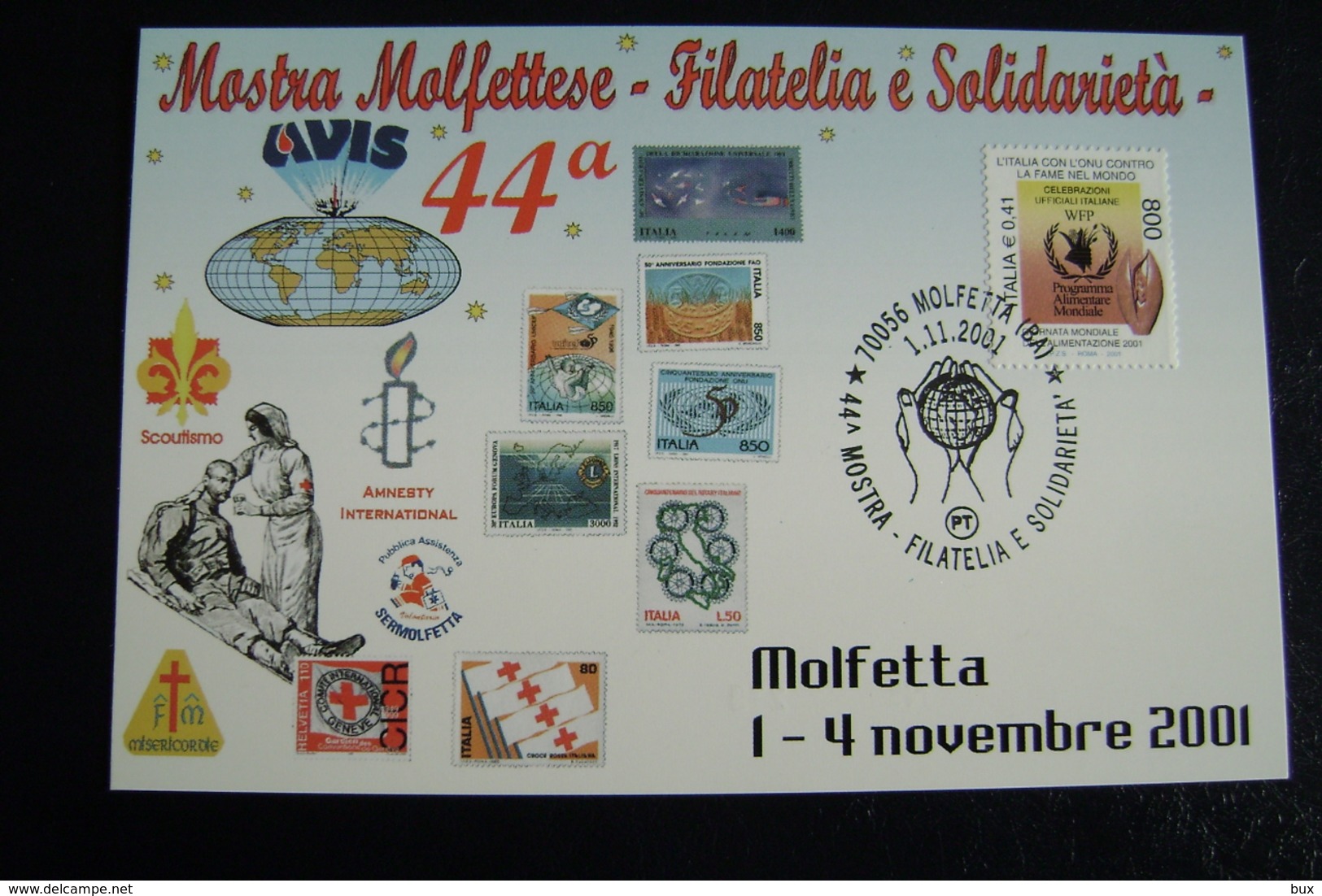 2001  AVIS  CROCE ROSSA   MOLFETTA  FDC    FIRST DAY  MAXIMUM - Croce Rossa