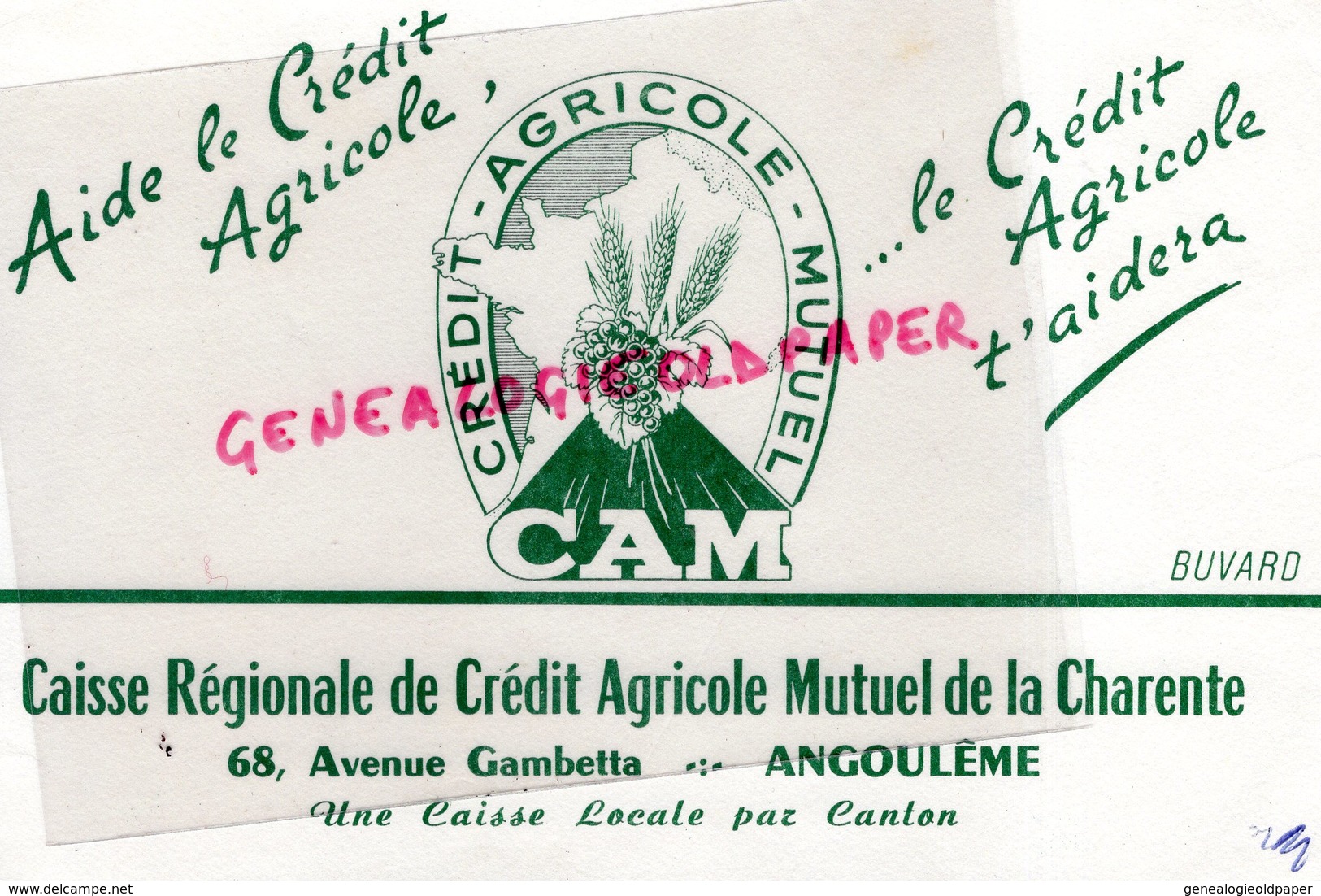 16- ANGOULEME- BUVARD  CREDIT AGRICOLE MUTUEL- CAM- 68 AVENUE GAMBETTA- BANQUE RARE - Banca & Assicurazione