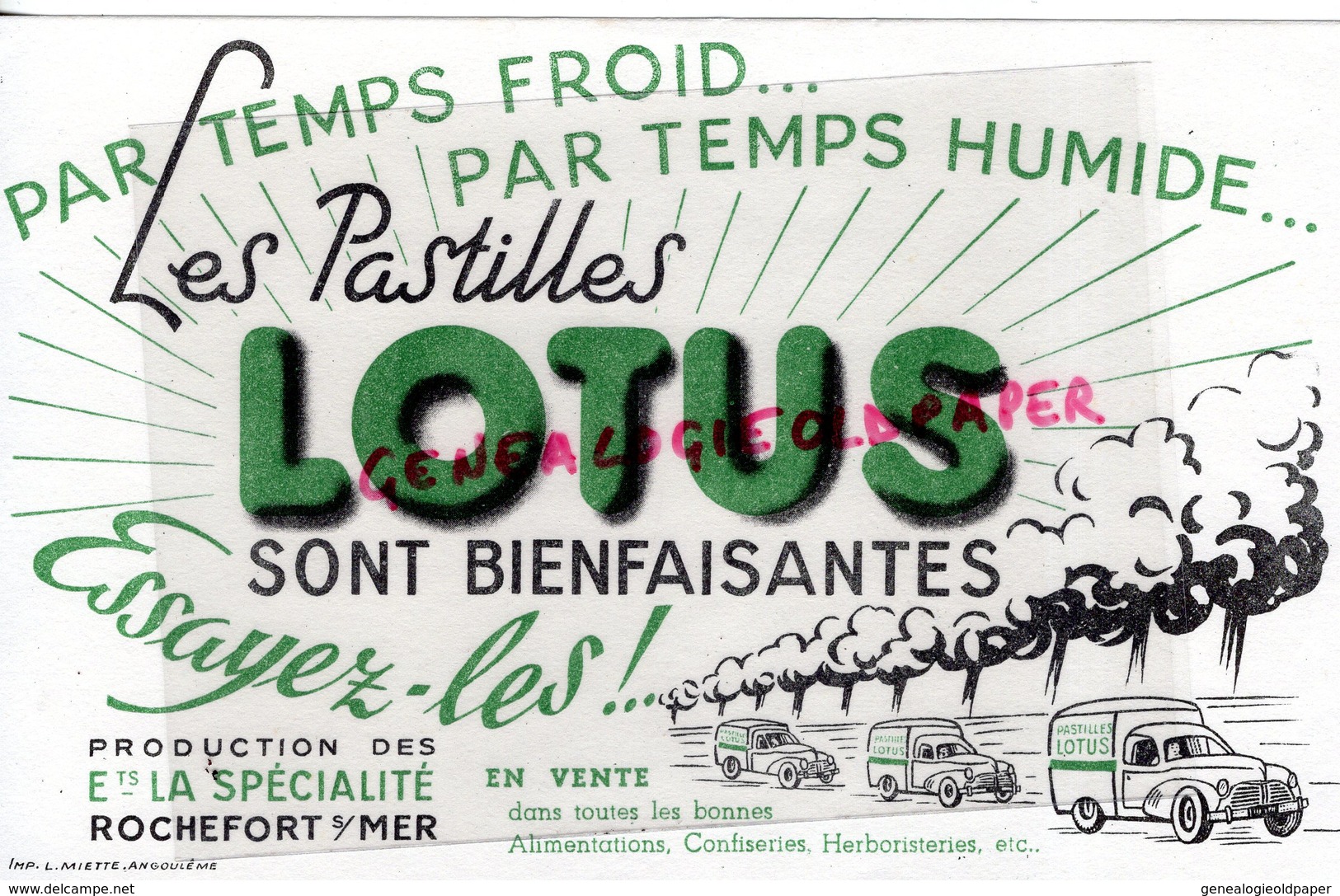 17- ROCHEFORT SUR MER- BUVARD PASTILLES LOTUS- ETS LA SPECIALITE- IMPRIMERIE L. MIETTE ANGOULEME - Produits Pharmaceutiques