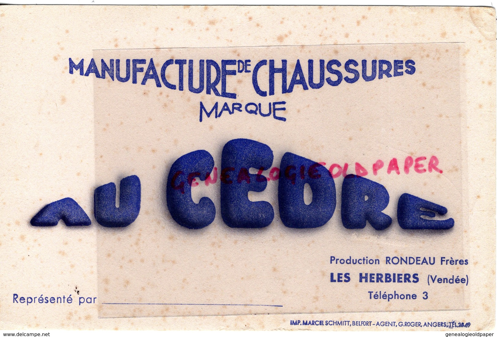 85- LES HERBIERS- RARE BUVARD RONDEAU FRERES -MANUFACTURE CHAUSSURES AU CEDRE -IMPRIMERIE MARCEL SCHMITT BELFORT - Zapatos