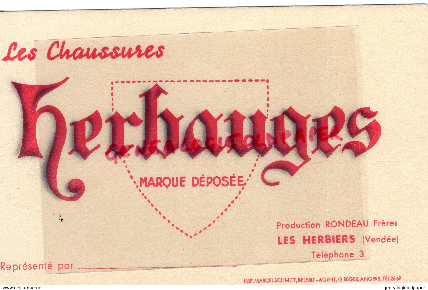 85- LES HERBIERS- RARE BUVARD RONDEAU FRERES -MANUFACTURE CHAUSSURES HERBAUGES-IMPRIMERIE MARCEL SCHMITT BELFORT - Zapatos