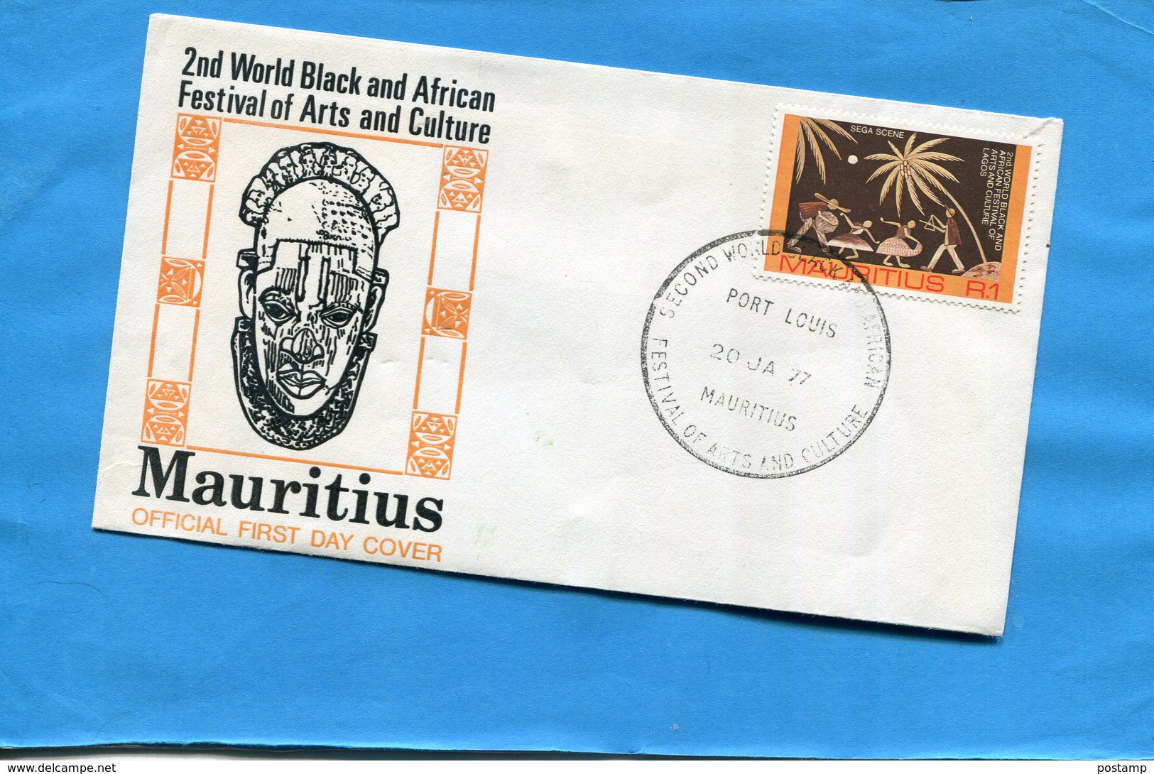 Mauritius-2nd Worldbalck And African Arts-enveloppe Illustrée Cad Port Louis 1977-FDC -stamp N°428 - Maurice (1968-...)