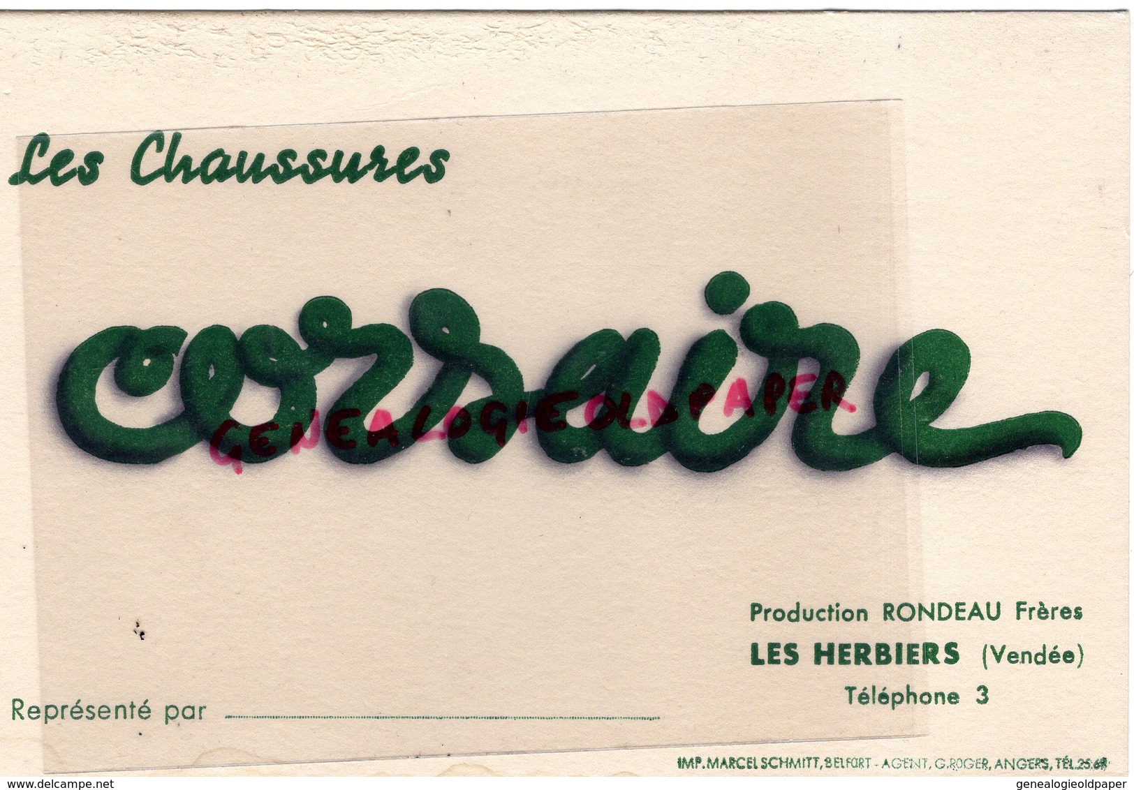 85- LES HERBIERS- RARE BUVARD RONDEAU FRERES- CHAUSSURES CORSAIRE-IMPRIMERIE MARCEL SCHMITT BELFORT - Chaussures