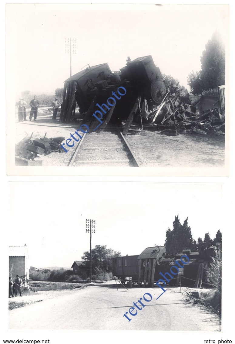 Lot 28 Photos Catastrophe Ferroviaire, Train Contre Autobus à Châteauneuf Les Martigues, 1936 - Trains