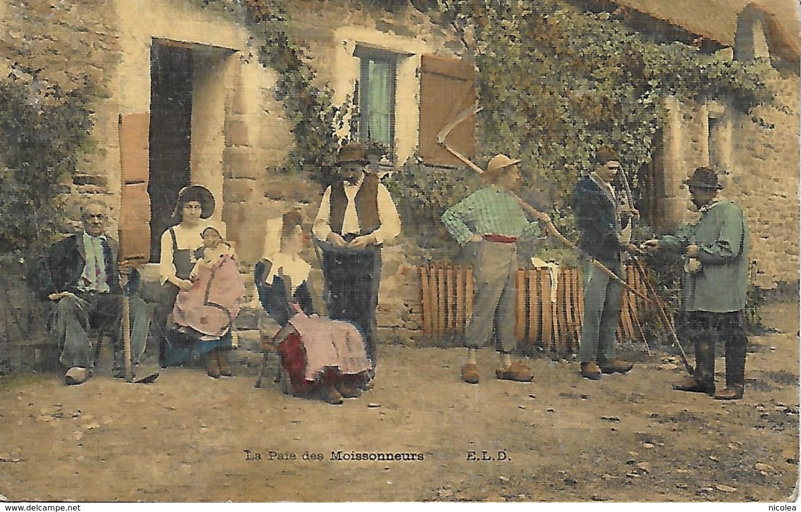 INDRE - LA PAIE DES MOISSONNEURS - POSTEE DE BRENNE EDIT. E.L.D. CARTE COLORISEE 2 SCANS PORT GRATUIT - Autres & Non Classés