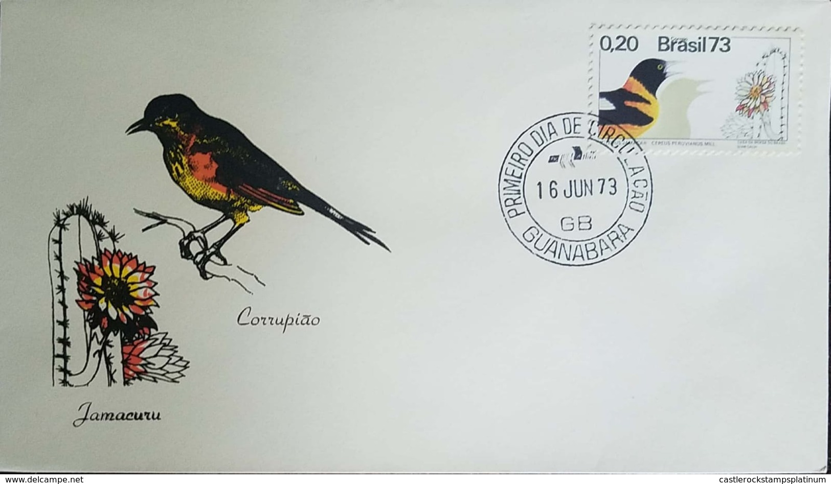 O) 1973 BRAZIL. BIRD - ORANGE BACKED ORIOLE, FDC XF - FDC