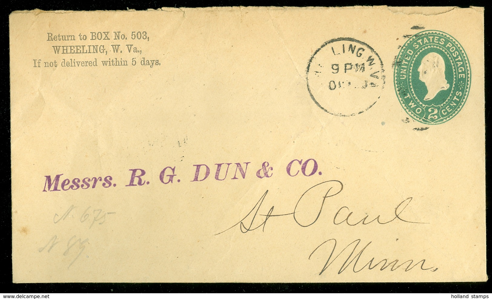 USA 1893 GREEN 1 Cent * LETTER  From WHEELING To St. PAUL MINN.   (11.445a) - Lettres & Documents