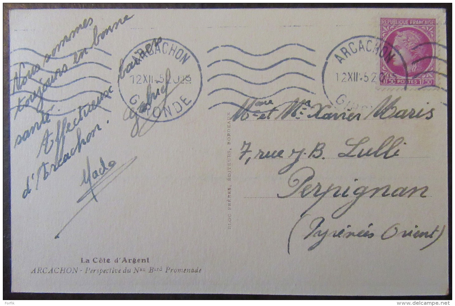 Carte Postale Arcachon - Perpective Du Nouveau Boulevard Promenade - Carte Animée Circulée Le 12 Décembre 1945 - Arcachon
