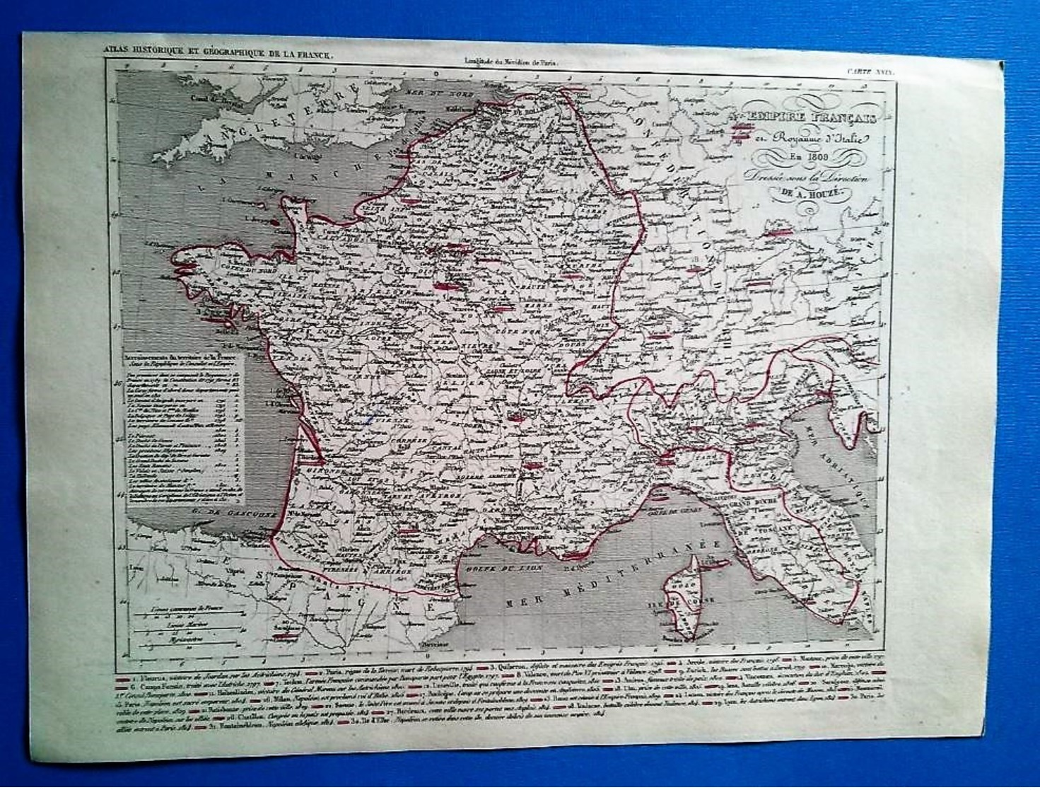 Carte Géographique Ancienne Empire Français Et Royaume D'Italie En 1809 Dressée Sous La Direction De A.Houzé - Carte Geographique