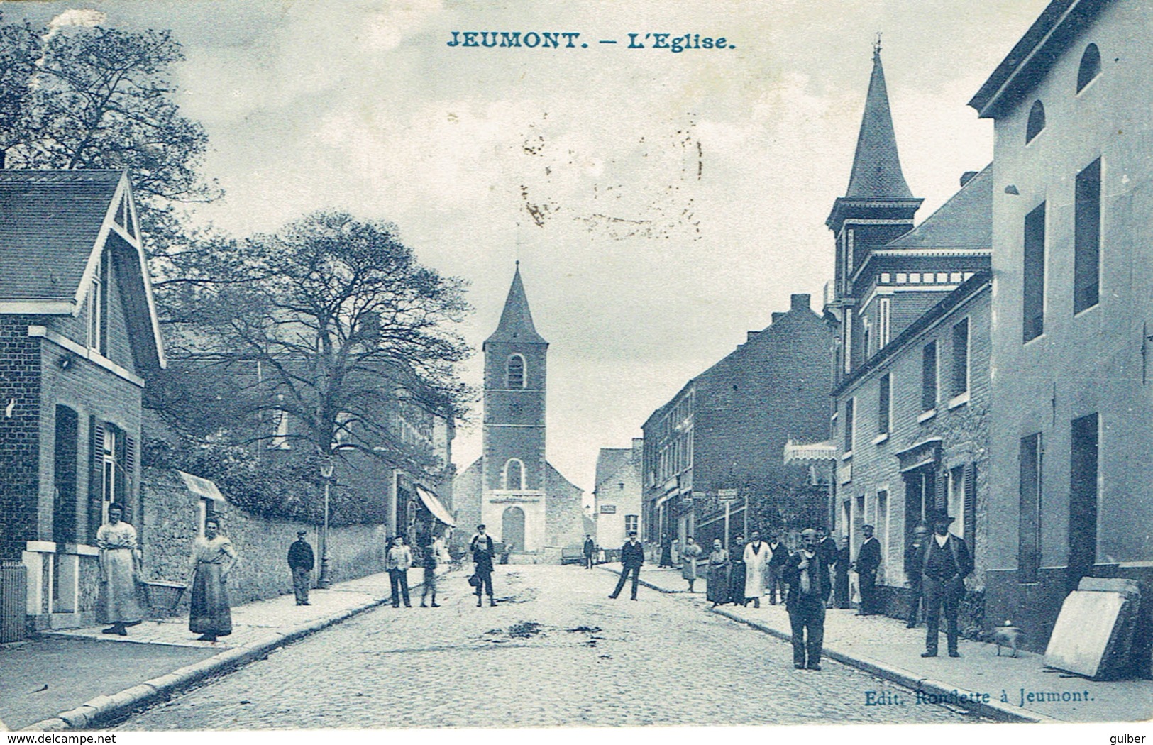 59 Jeumont L'église  Rue Hector Despret Animation 1910 - Jeumont