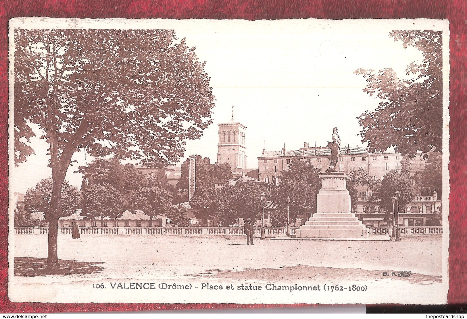 VALENCE GARE 1929 DROME POSTMARK On VALENCE  Place Et Statue Championnet (1762-1800) - Valence