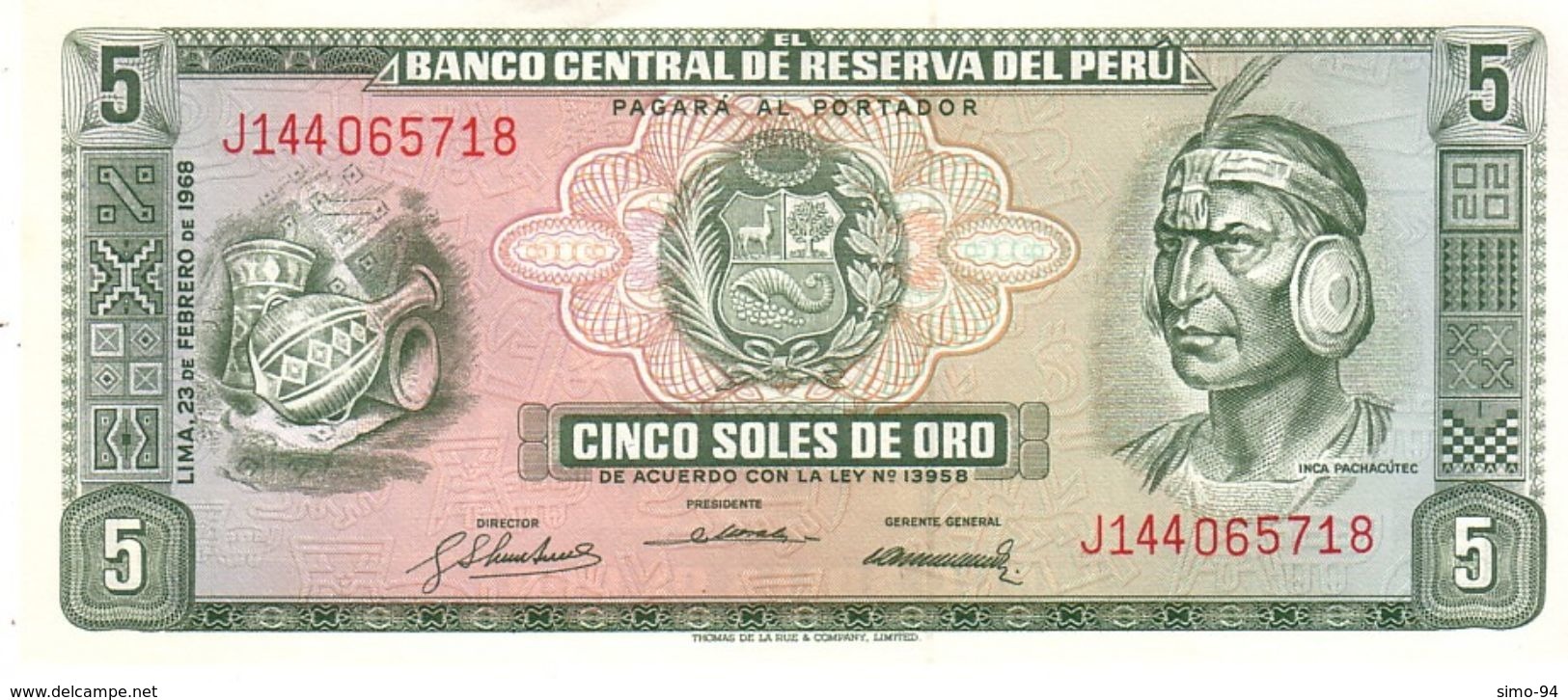 Peru P.92 5 Soles 1968 Unc - Perù