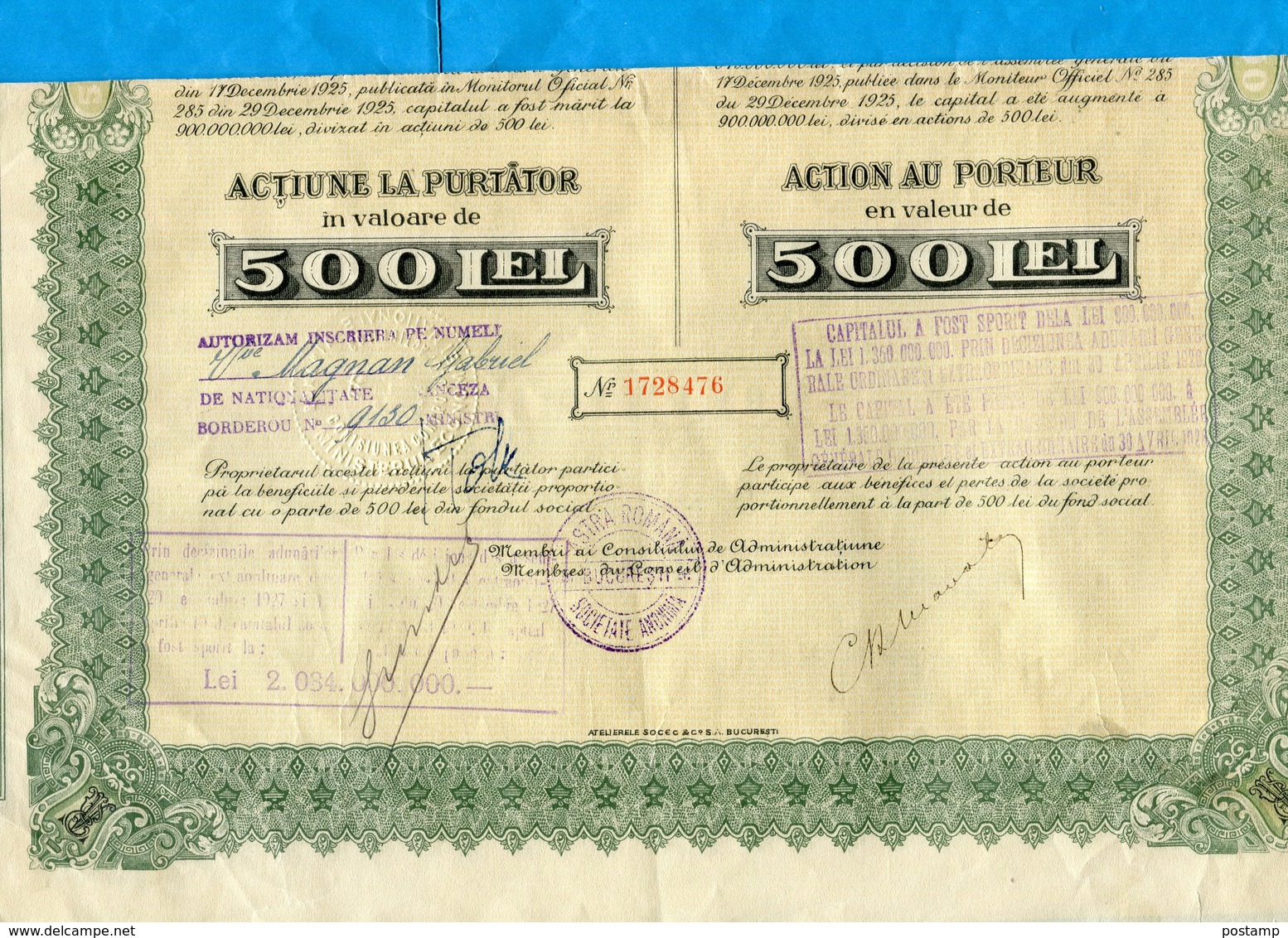 ACTION- Illustrée -"ASTRA ROMANA "  500 Lei  Titre étranger PARIS 1926- Coupons Détachés- - Banque & Assurance