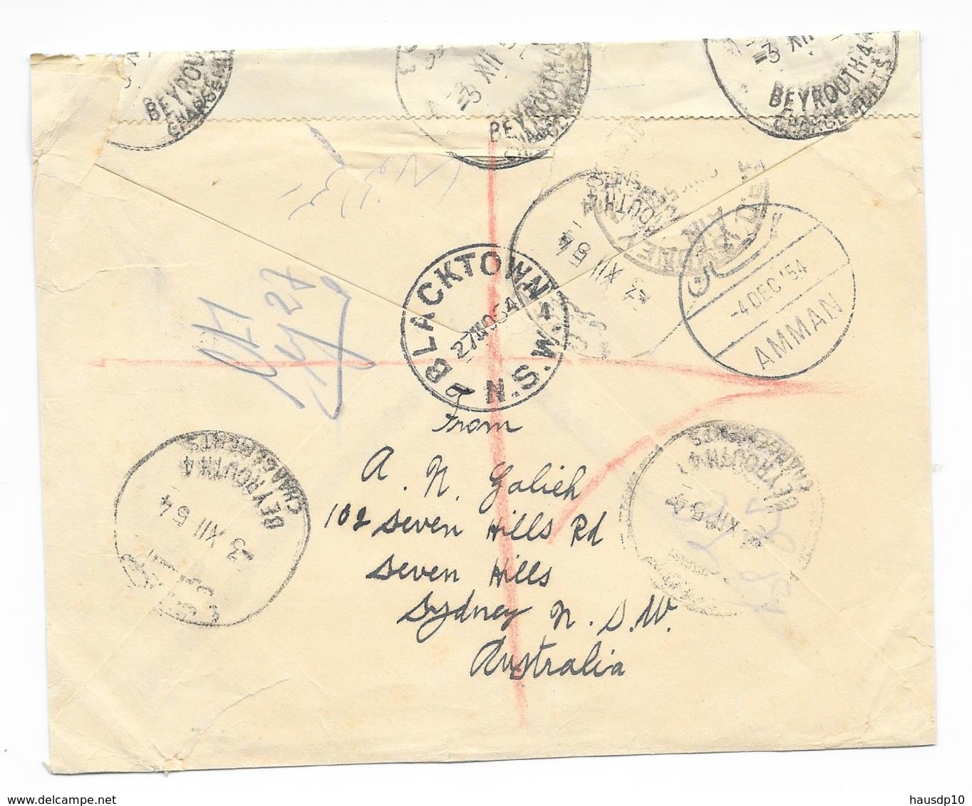 Australia Letter Reco Mif. Mi.185, 204 Blacktown NSW To Amman Jordan Via Beyrouth Censor - Briefe U. Dokumente