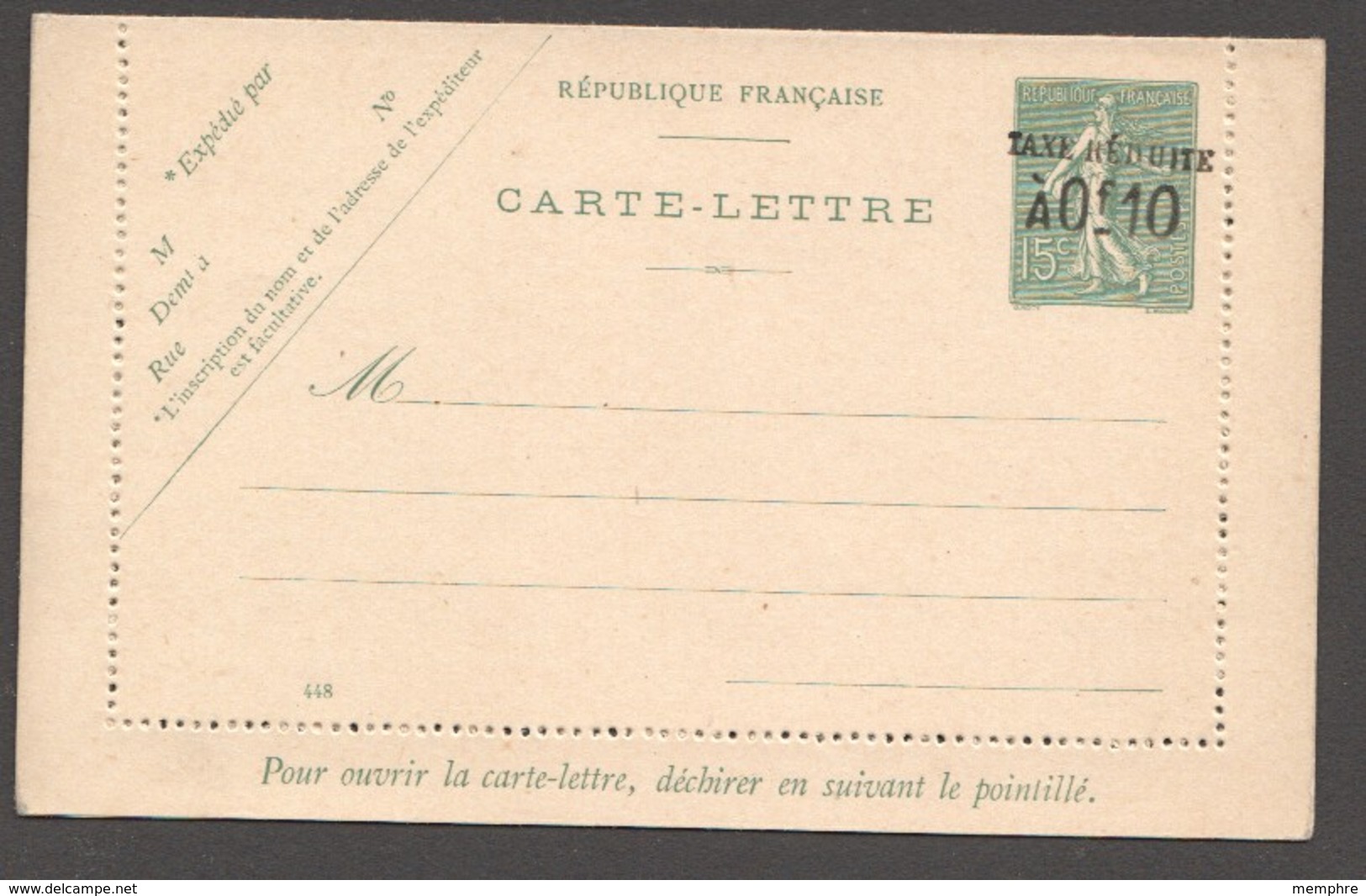 Carte-lettre  Type Semeuse Lignée 15 Cent Avec Surcharge  Date 448  Yv 130-CL2 - Cartoline-lettere