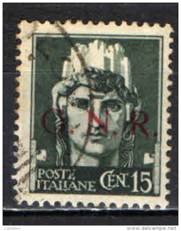 ITALIA RSI - 1944 - EFFIGIE DEL RE VITTORIO EMANUELE III CON SOVRASTAMPA GNR - VALORE DA 15 CENT. - USATO - Usados