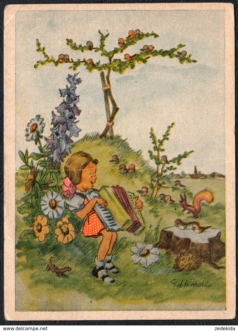 B8323 - Glückwunschkarte - Künstlerkarte - Eichhörnchen Mädchen - Gustav Zimmermann Hohndorf Kr. Glauchau - Geburtstag