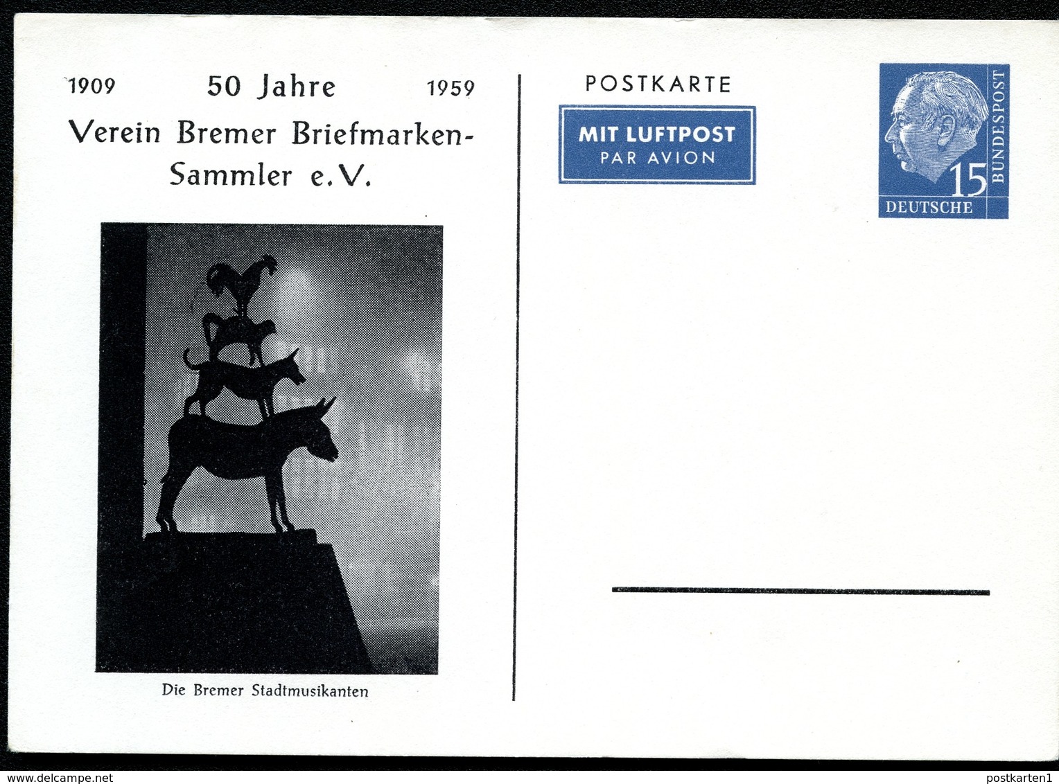 Bund PP9 C2/001 BREMER STADTMUSIKANTEN 1959  NGK 15,00€ - Private Postcards - Mint