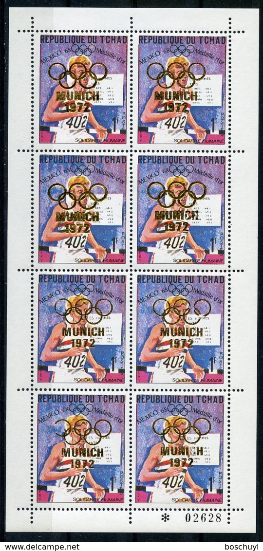 Chad, 1972, Olympic Summer Games Munich, Medal Winner, Hurdles, Hemery, MNH Sheetlet, Gold Overprint, Michel 263A - Chad (1960-...)