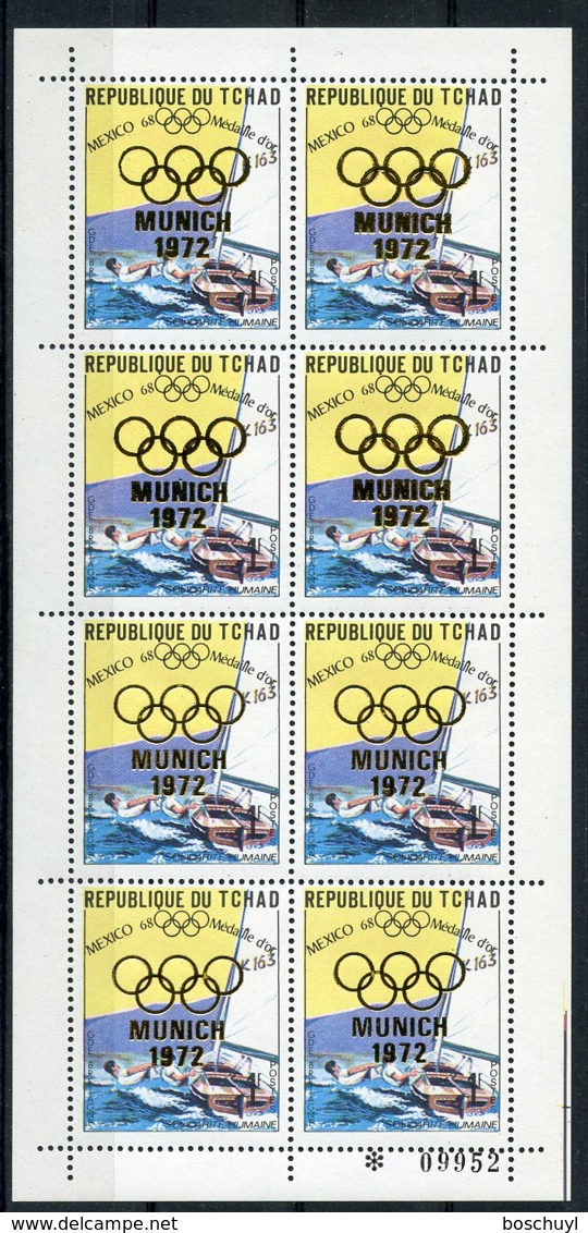 Chad, 1972, Olympic Summer Games Munich, Medal Winner, Sailing, MNH Sheetlet, Gold Overprint, Michel 248A - Chad (1960-...)