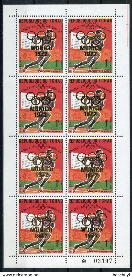 Chad, 1972, Olympic Summer Games Munich, Medal Winner, Running, Smith, MNH Sheetlet, Gold Overprint, Michel 241A - Chad (1960-...)