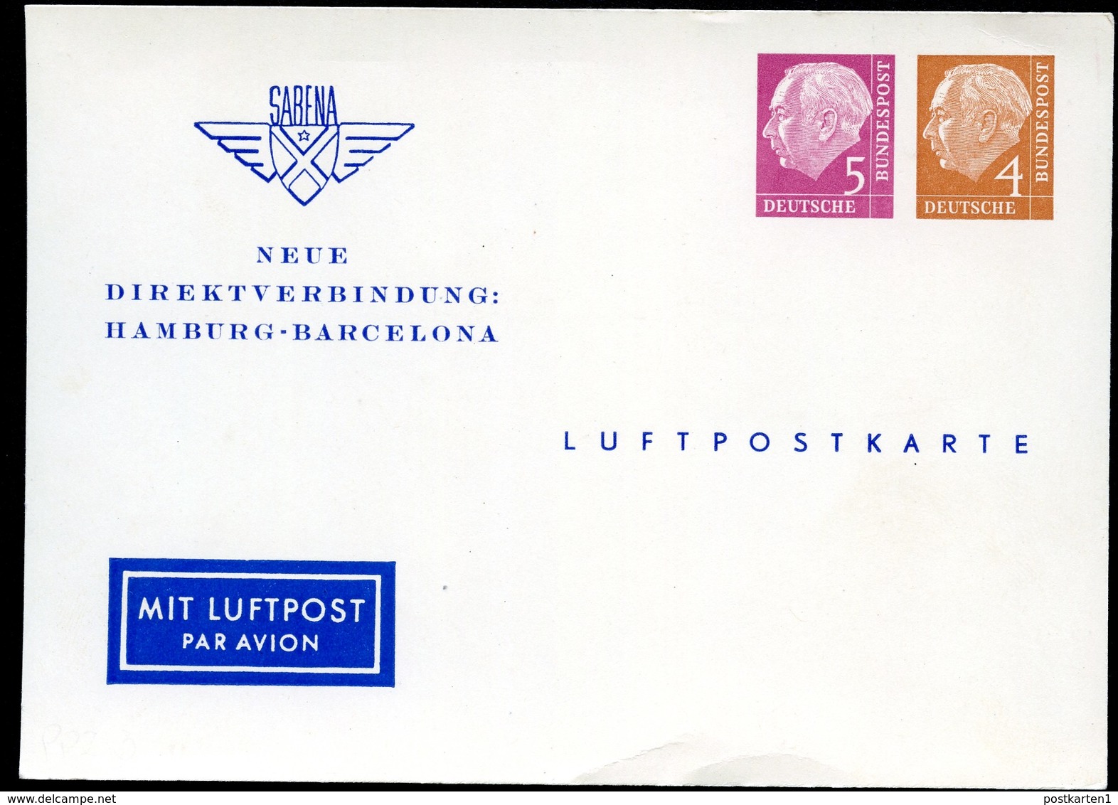 Bund PP12 C2/001 NEUE DIREKTVERBINDUNG HAMBURG-BARCELONA 1954  NGK 25,00€ - Private Postcards - Mint