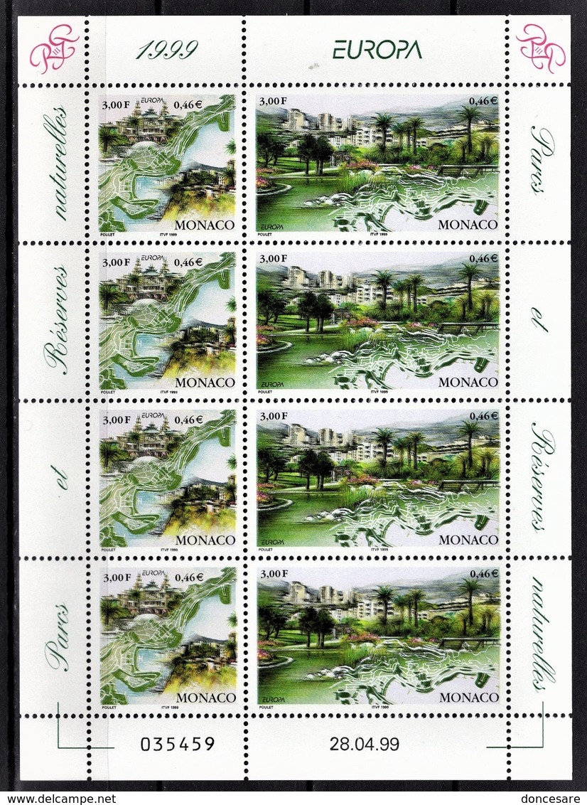 MONACO 1999 - FEUILLE DE 4 DUO  N° 2203 Et 2204 - - NEUFS** - Bloques