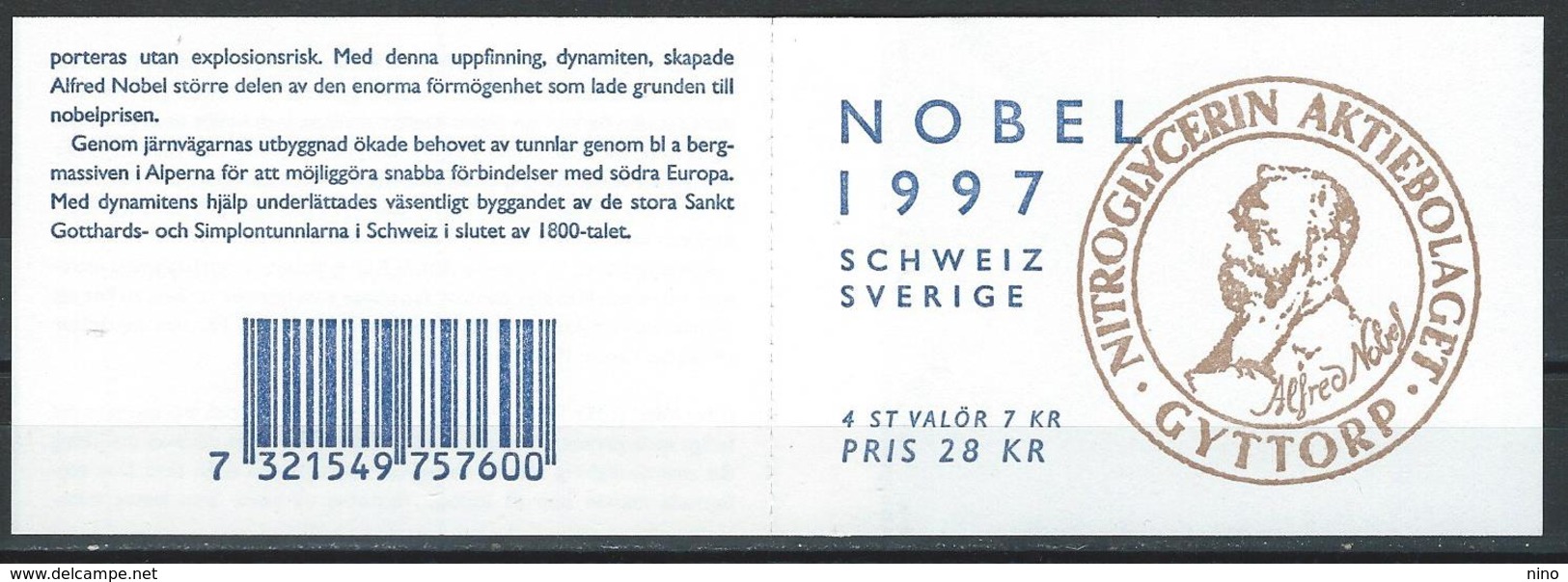 Sweden. Scott # 2254-55a, MNH Booklet. Nobel Prize Paul Karrer. Joint Issue With Switzerland 1997 - Joint Issues