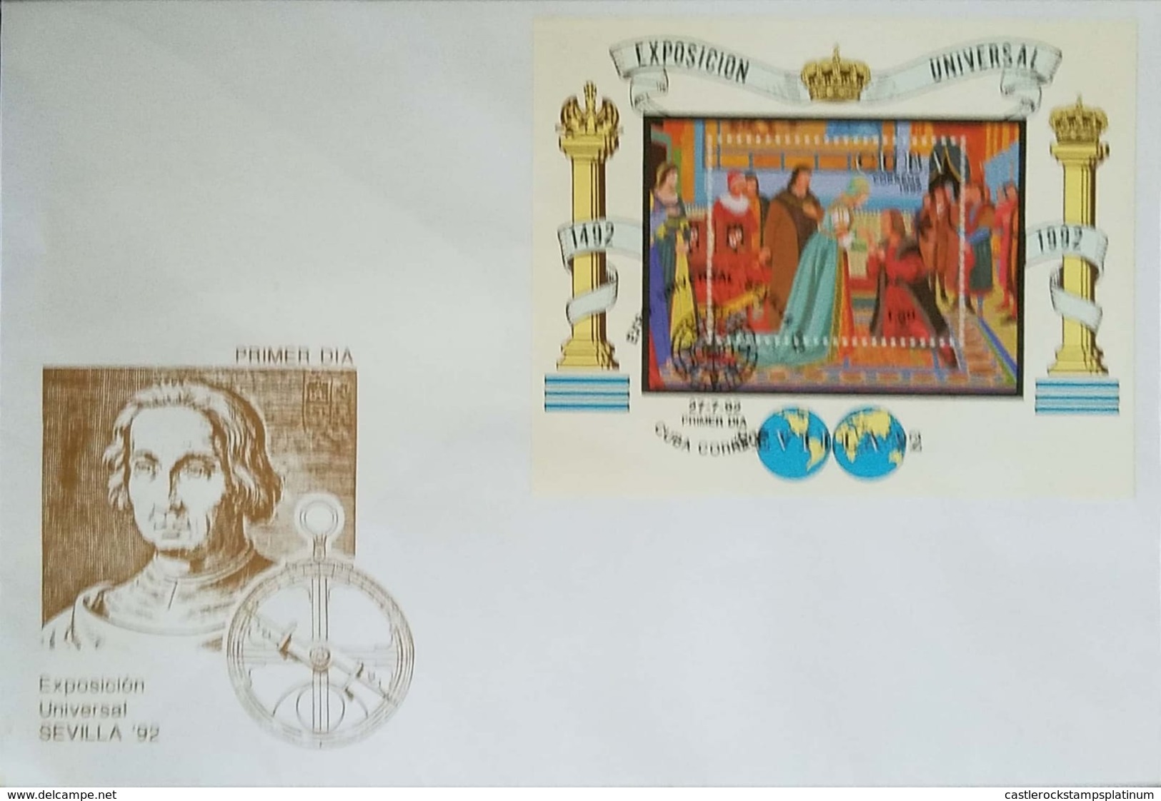 L) 1992 CUBA, UNIVERSAL EXHIBITION SEVILLA 92, COLUMBUS, PEOPLE, HISTORY, ARCHITECTURE, FDC - FDC