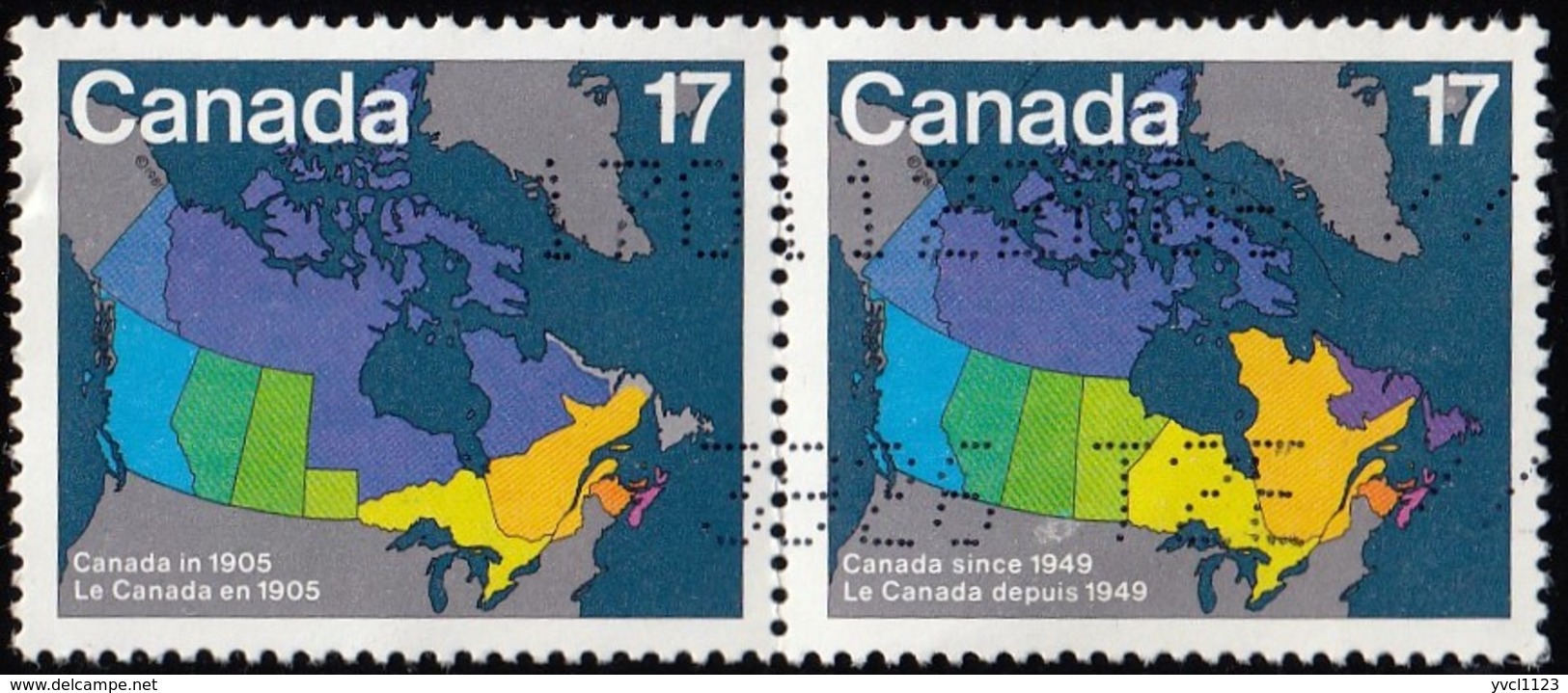 CANADA - Scott #892-893 Map Showing Evolution Of Canada, 1905 And 1949 / Used Stamp - Usati