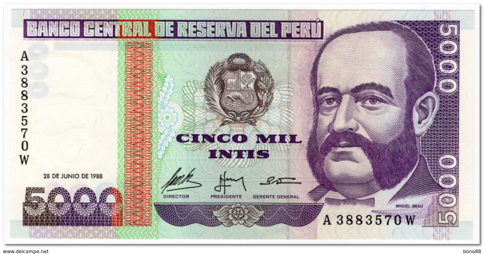 PERU,5000 INTIS, 28.6.1988,P.137,UNC - Pérou