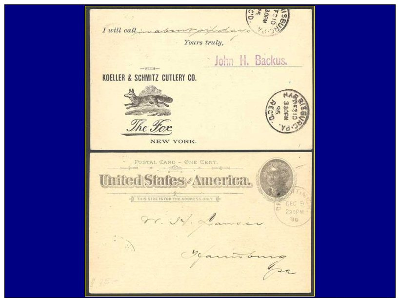 Chiens &amp; Canidés Entiers Postaux Yvert:Usa, Cp (Détroit 9/12/95), 1c. Noir: ""Koeller - The Fox"". Illustré Renard   - Chiens