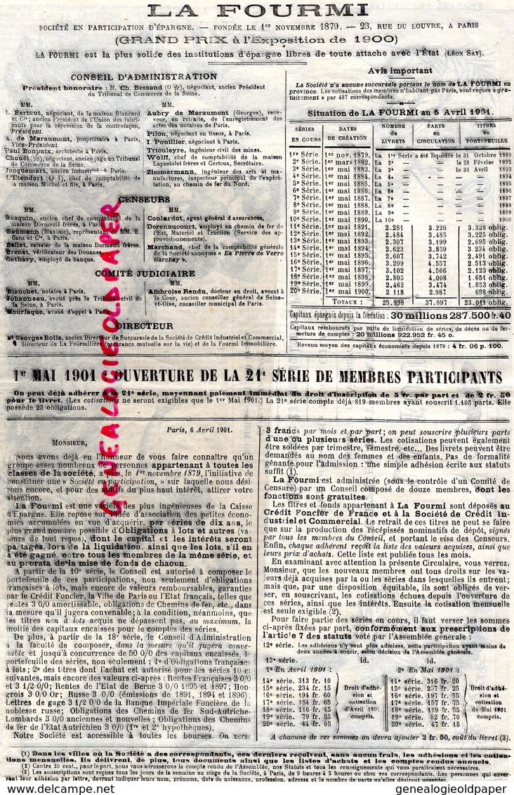 86- POITIERS- 75- PARIS- RARE DOCUMENT LA FOURMI-SOCIETE EPARGNE-23 RUE LOUVRE-M. PRET-BANQUE DE FRANCE-BOCHARD-JEAUGEON - Documenti Storici