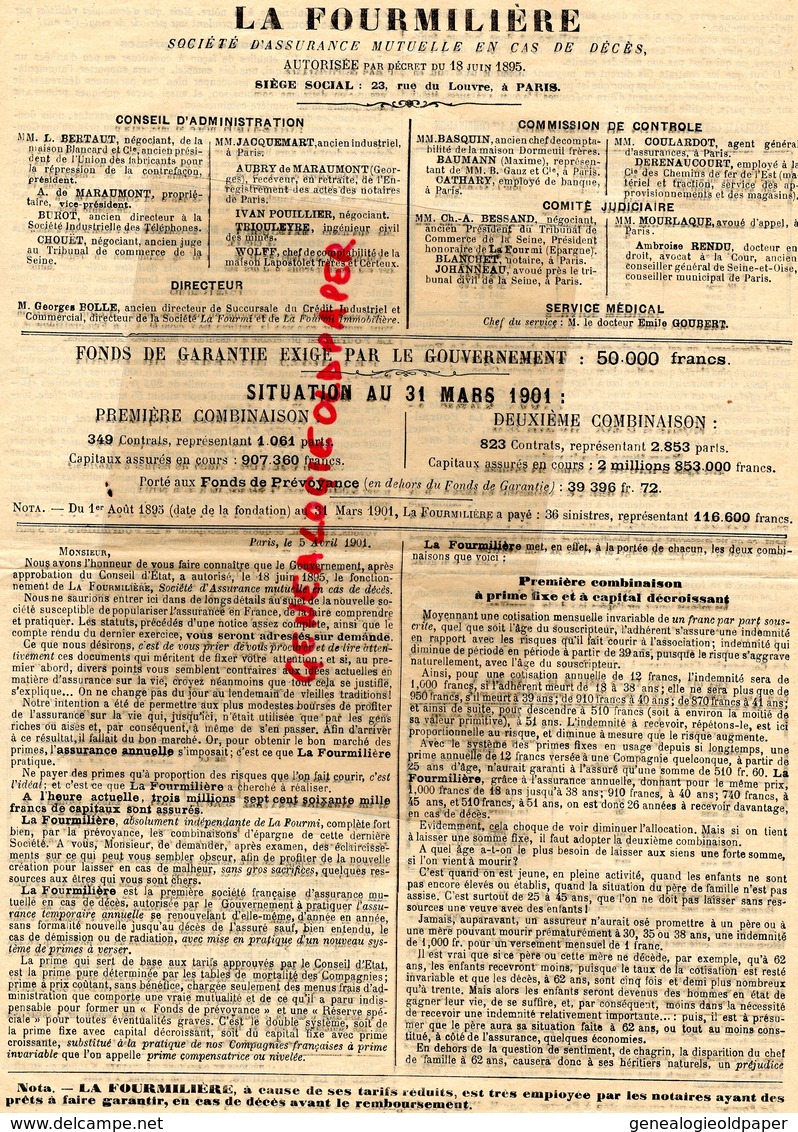 86- POITIERS- 75- PARIS- RARE DOCUMENT LA FOURMI-SOCIETE EPARGNE-23 RUE LOUVRE-M. PRET-BANQUE DE FRANCE-BOCHARD-JEAUGEON - Documents Historiques