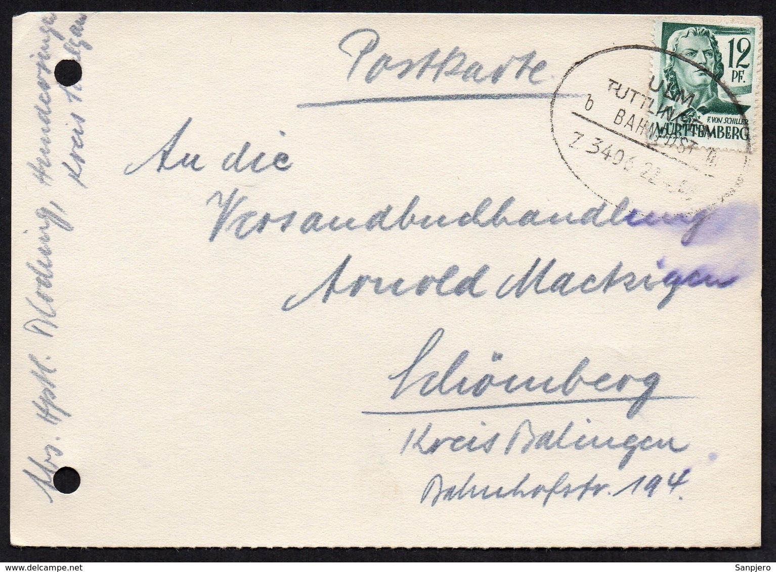 Deutscland POSTKARD BAHNPOST 1948., ULM - TUTTLINGEN - Trains