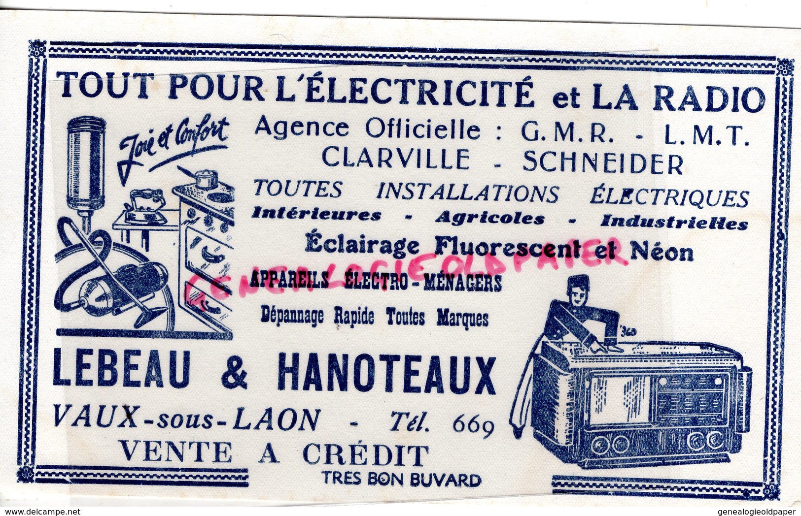 02- VAUX SOUS LAON- BUVARD LEBEAU & HANOTEAUX- ELECTRICTE RADIO- TSF-CLARVILLE-SCHNEIDER-NEON-ASPIRATEUR- - R