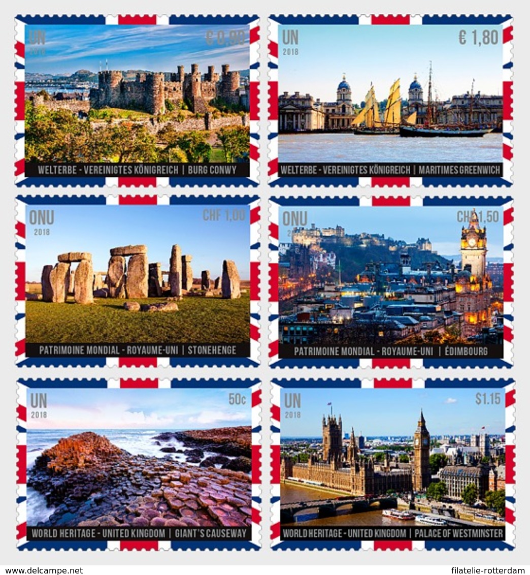 Verenigde Naties / United Nations - Postfris / MNH - Complete Set Werelderfgoed, Groot-Brittannië 2018 - Gezamelijke Uitgaven New York/Genève/Wenen