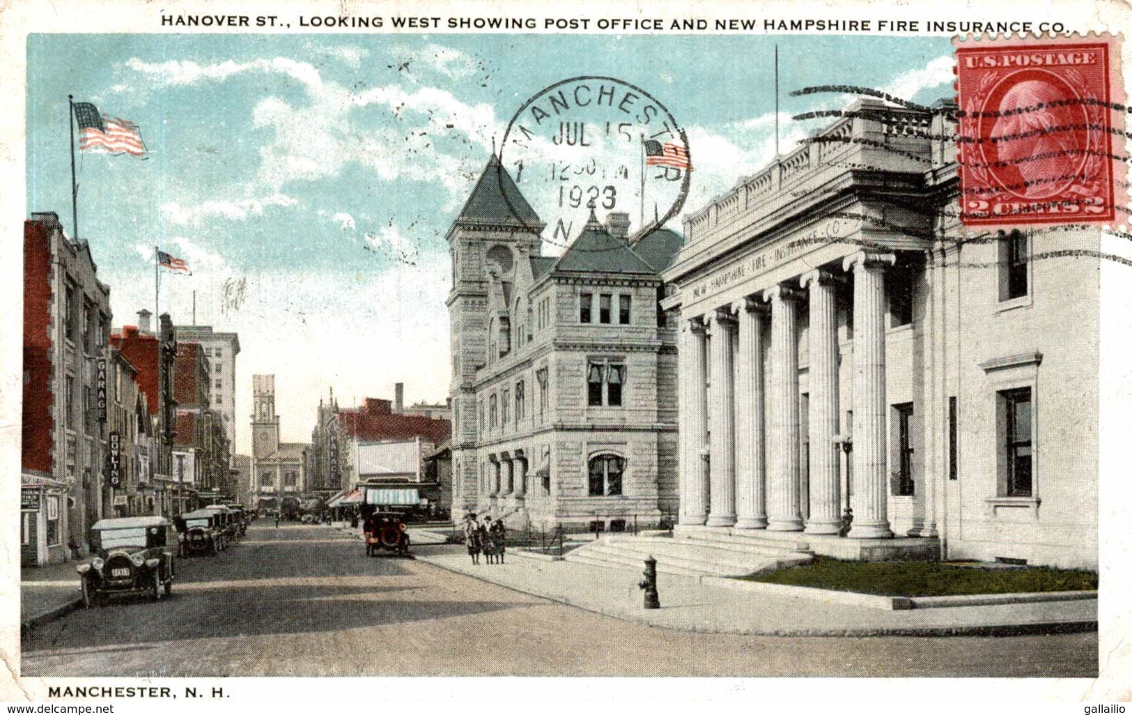 ETATS UNIS MANCHESTER HANOVER STREET SHOWING POST OFFICE AND NEW HAMPSHIRE FIRE INSURANCE - Manchester