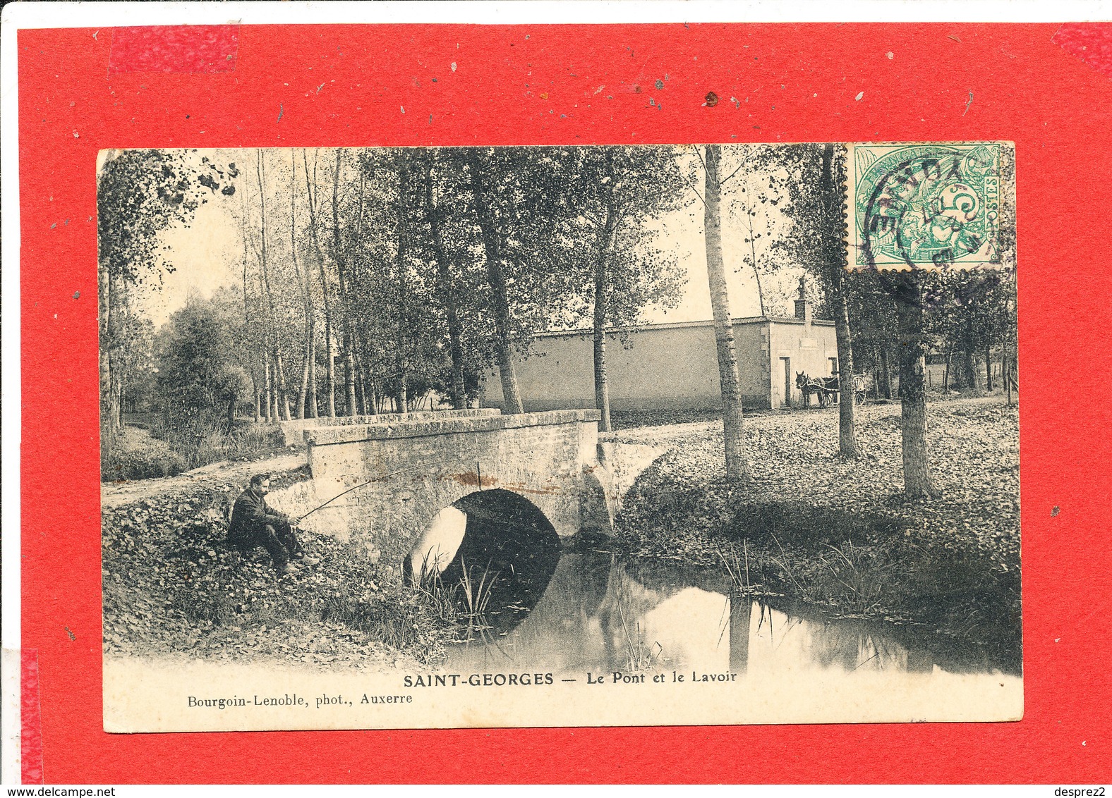 89 SAINT GEORGES Cpa Animée PECHEUR Le Pont Et Le Lavoir   Edit Bourgoin - Saint Georges Sur Baulche