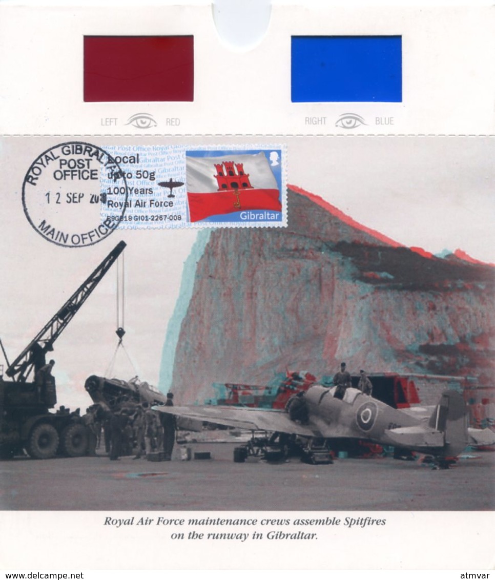 GIBRALTAR (2018). Carte Maximum Card 3D! - 100 Years Royal Air Force RAF - Post & Go ATM - Spitfires Runway WWII - Gibilterra