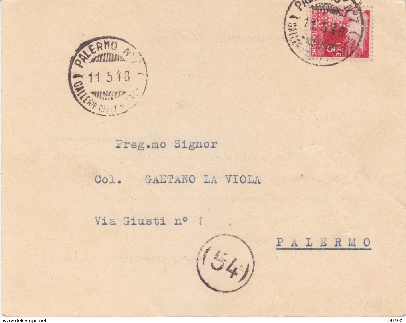 Cover Lettera Perfin-  Viaggiata Italy Italia - 1946-60: Storia Postale