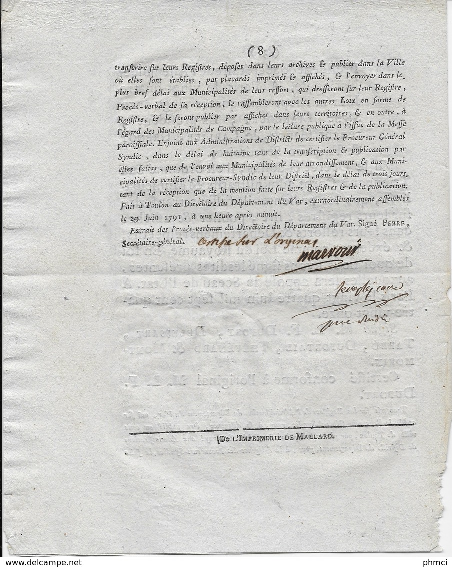 Décret De L'Assemblée Nationale Du 24 Juin 1791 Pour Une Suspension D'élection Avec Emblème Du Var - Décrets & Lois