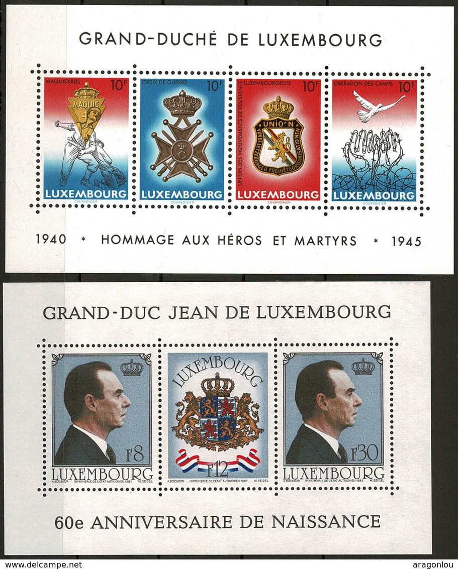 1981 & 1985, 2 Bloc-feuillets. 60e Anniv. GD Jean, Hommage Aux Héros, Valeur Catalogue: 6,50€ - Blocs & Feuillets