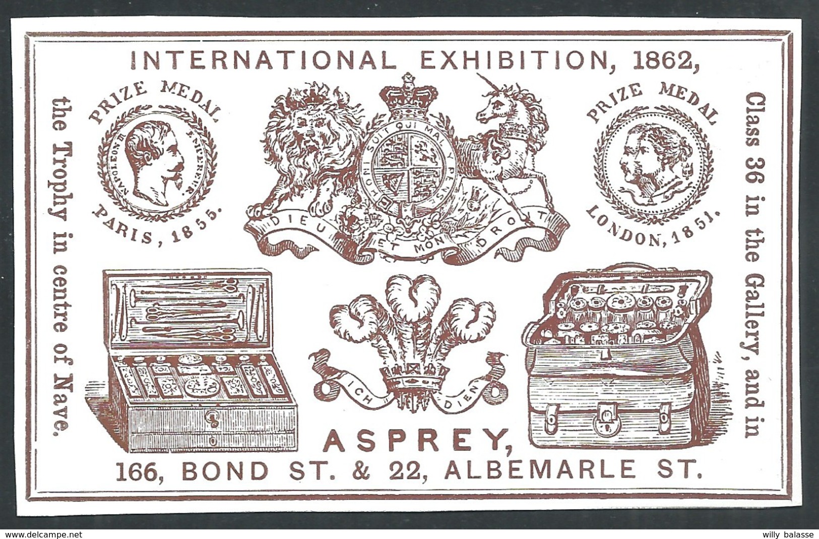 Carte Porcelaine International Exhibition 1862  ASPREY  166 Bond St Et Albemarle St    10 X 6 Cm - Altri & Non Classificati