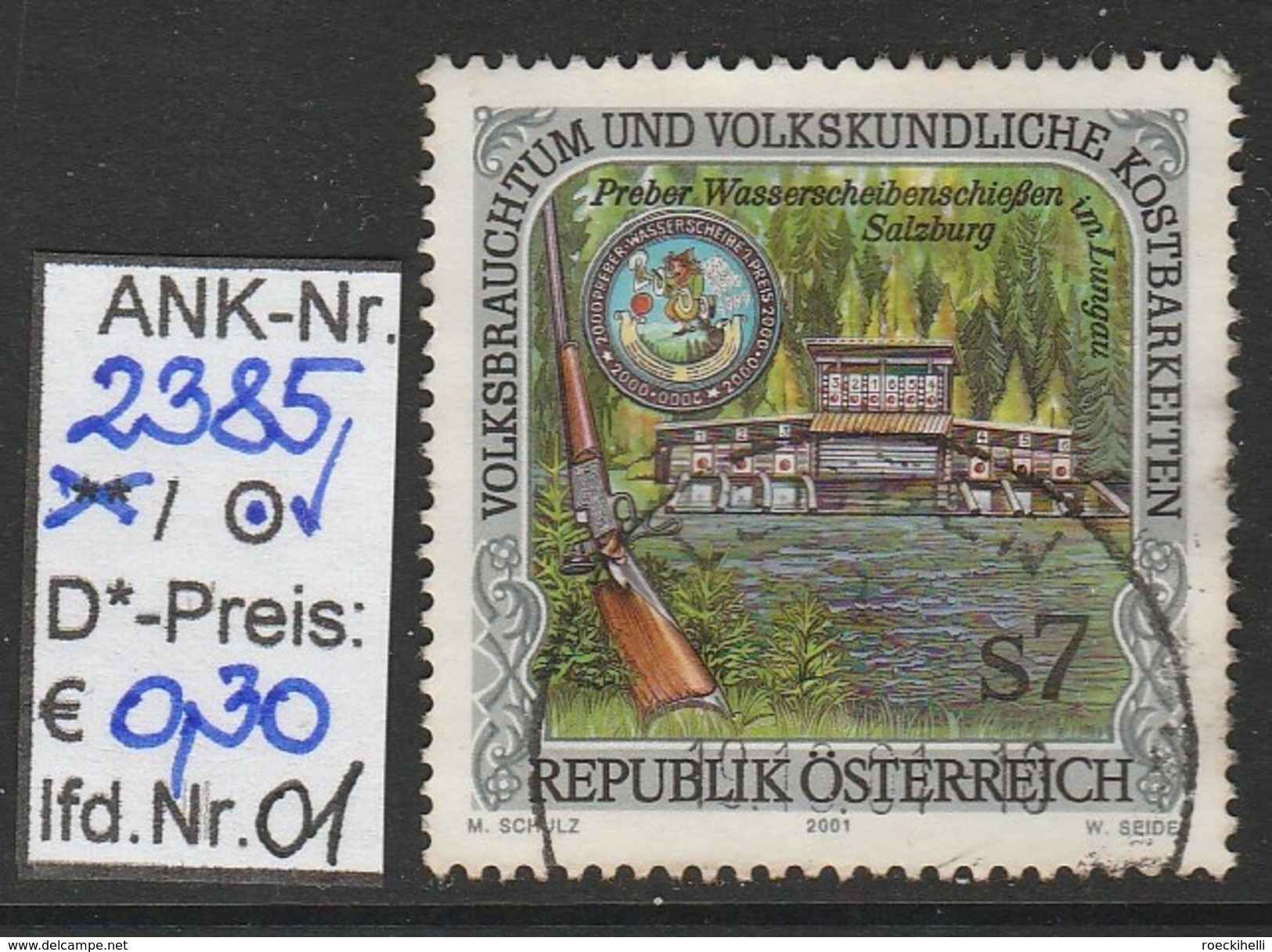 24.8.2001 - SM "Volksbrauchtum U. Volksk. Kostb...Preberschießen"  -  O Gestempelt  -  Siehe Scan  (2385o 01) - Gebraucht