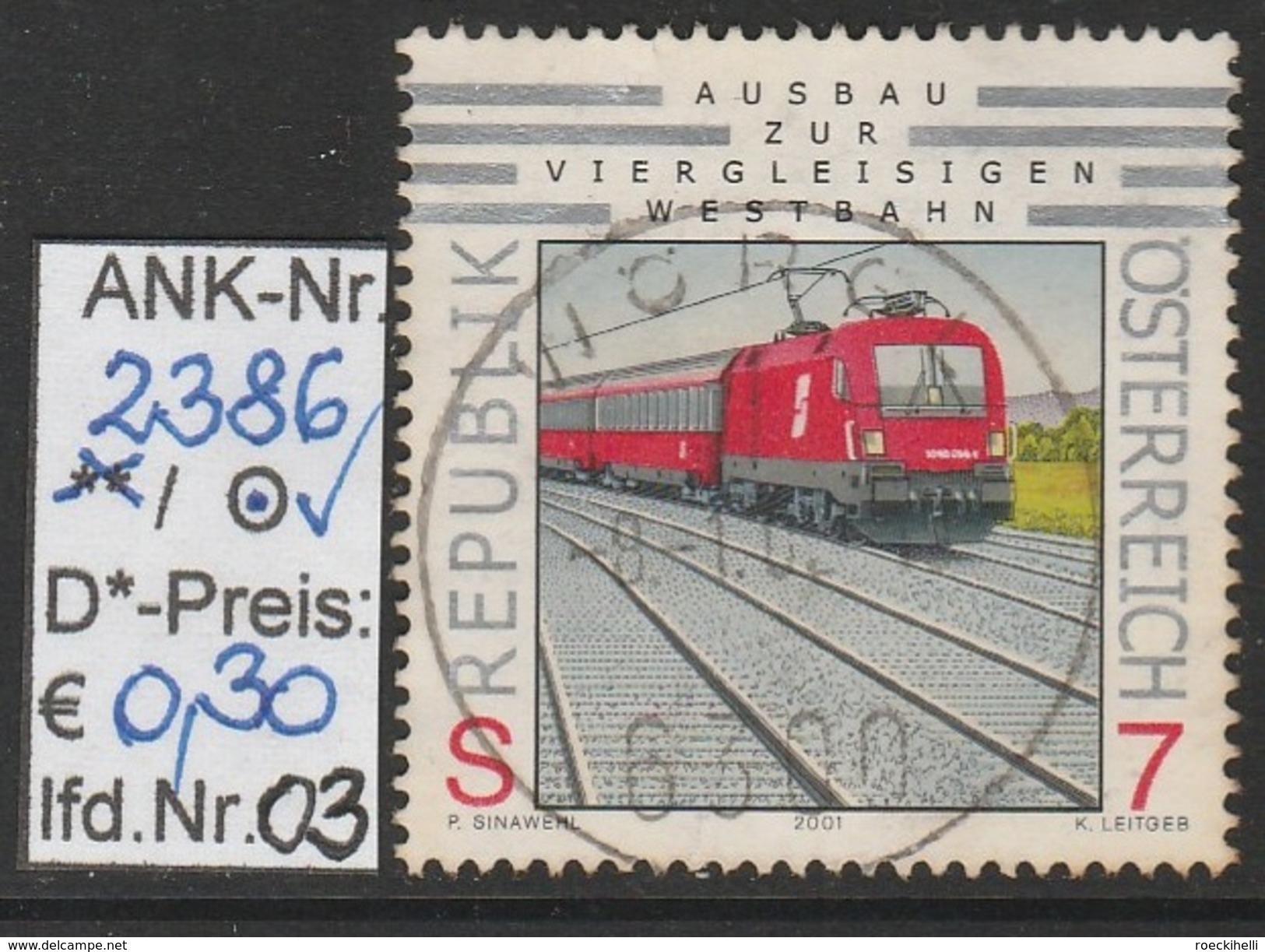 31.8.2001 - SM "4gleisiger Ausbau D. Westbahn - Lok Taurus"  -  O  Gestempelt - Siehe Scan (2386o 01-03) - Gebraucht