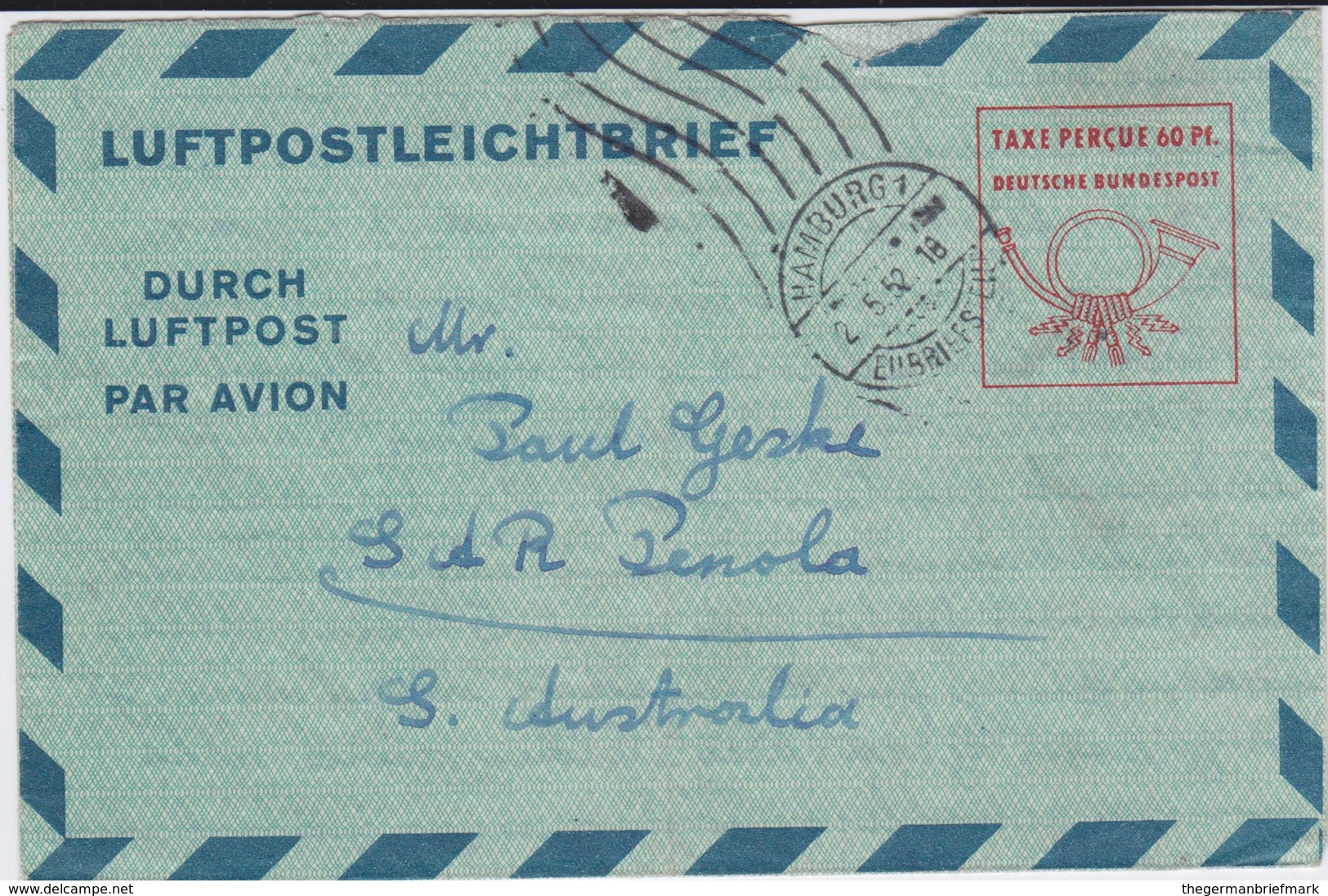 Bund Ganzsache Luftpost Faltbrief LF 7 Hamburg Eilbriefstelle 1952 - Sobres - Usados